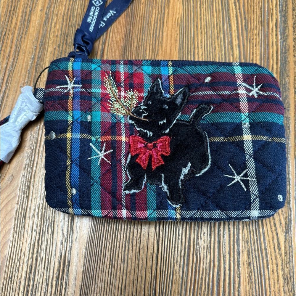 Vera Bradley Plaid Wristlet with Black Dog Design